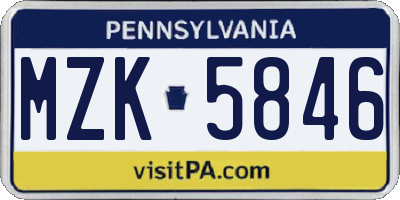 PA license plate MZK5846