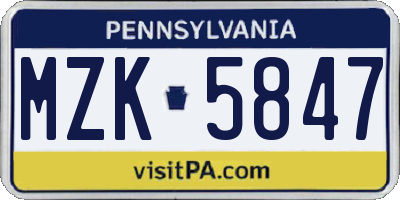 PA license plate MZK5847