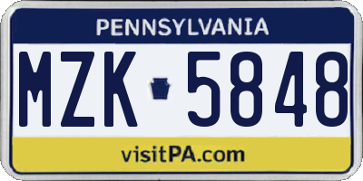 PA license plate MZK5848
