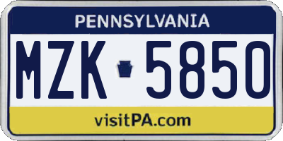 PA license plate MZK5850