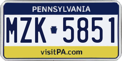 PA license plate MZK5851