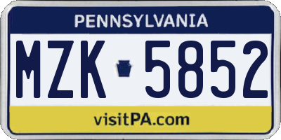 PA license plate MZK5852