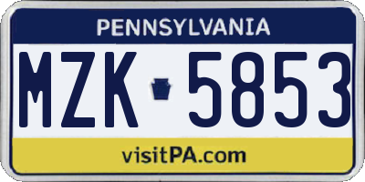 PA license plate MZK5853