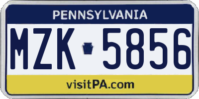 PA license plate MZK5856