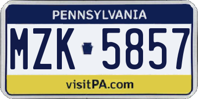 PA license plate MZK5857