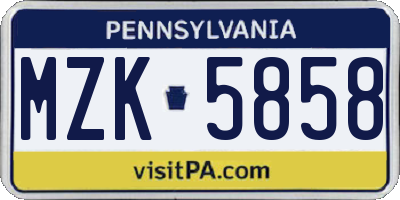PA license plate MZK5858