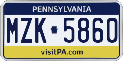 PA license plate MZK5860