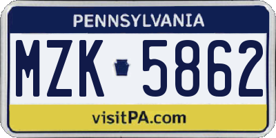 PA license plate MZK5862
