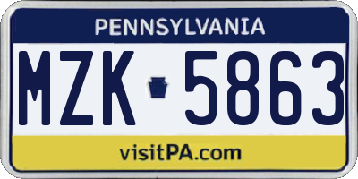 PA license plate MZK5863