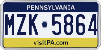 PA license plate MZK5864
