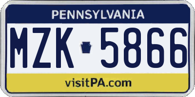 PA license plate MZK5866