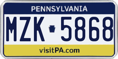 PA license plate MZK5868