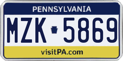 PA license plate MZK5869