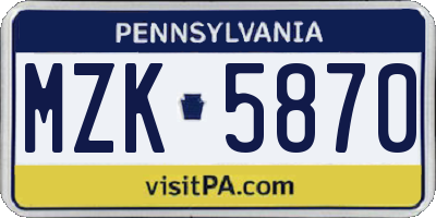 PA license plate MZK5870