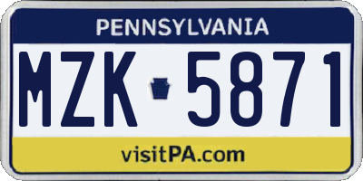 PA license plate MZK5871