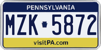 PA license plate MZK5872