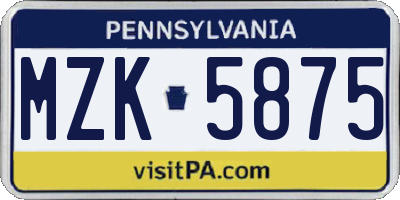 PA license plate MZK5875
