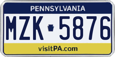 PA license plate MZK5876