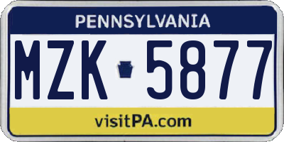 PA license plate MZK5877