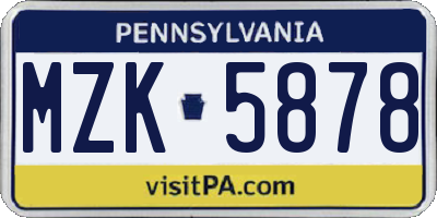 PA license plate MZK5878