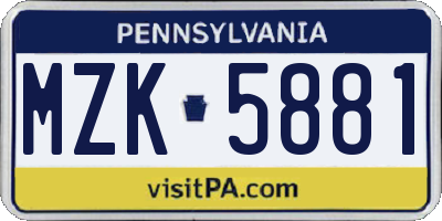 PA license plate MZK5881