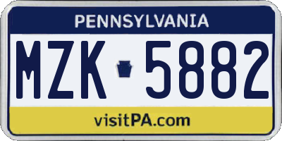 PA license plate MZK5882