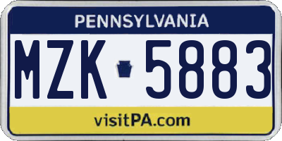 PA license plate MZK5883