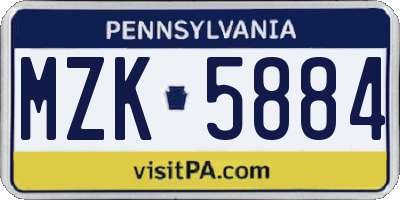 PA license plate MZK5884