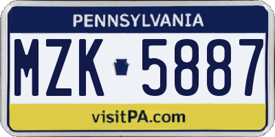 PA license plate MZK5887