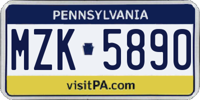 PA license plate MZK5890