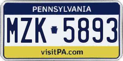 PA license plate MZK5893