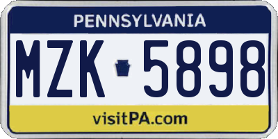PA license plate MZK5898