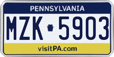 PA license plate MZK5903