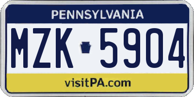 PA license plate MZK5904