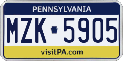 PA license plate MZK5905