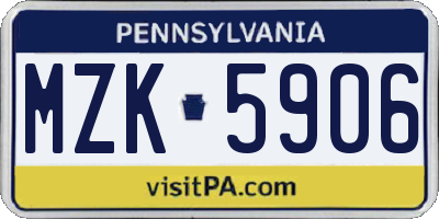 PA license plate MZK5906