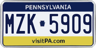 PA license plate MZK5909