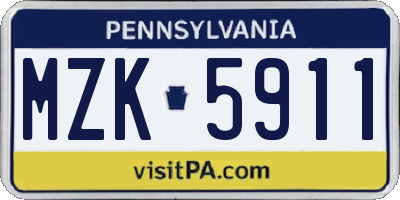 PA license plate MZK5911
