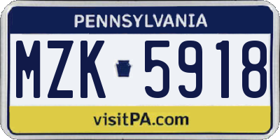 PA license plate MZK5918