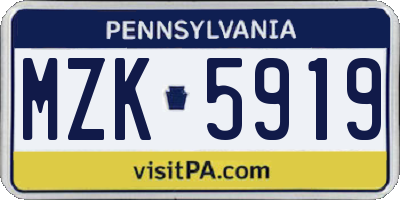PA license plate MZK5919