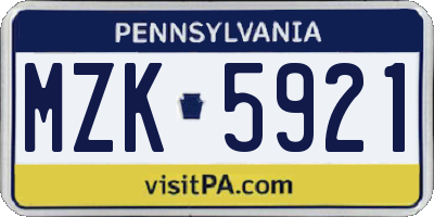 PA license plate MZK5921