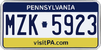 PA license plate MZK5923
