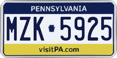 PA license plate MZK5925