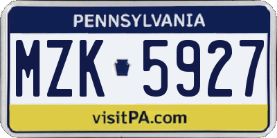 PA license plate MZK5927