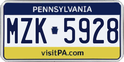 PA license plate MZK5928