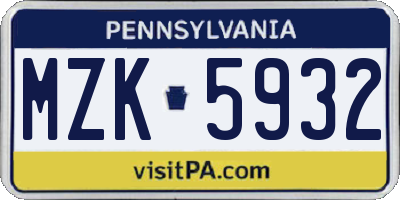 PA license plate MZK5932