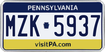 PA license plate MZK5937