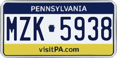 PA license plate MZK5938