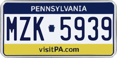PA license plate MZK5939
