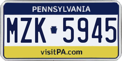 PA license plate MZK5945